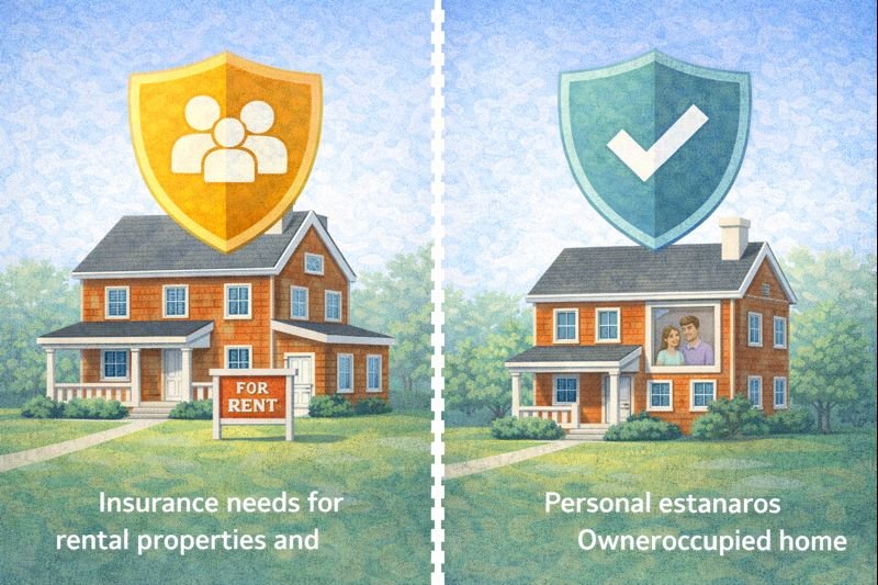 Illustration comparing insurance protection for rental properties versus owner-occupied homes, highlighting different risk profiles.