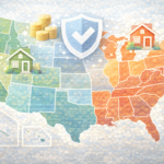 Illustration of a U.S. map highlighting regional differences in landlord insurance costs across various states.